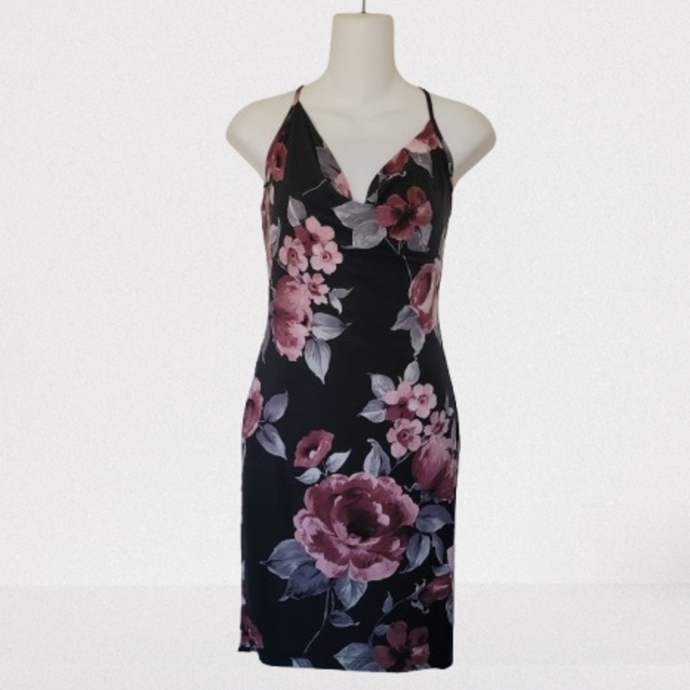 Floral Black Midi Dress Size Medium
